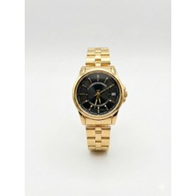 Baghes Kadın Gold Metal Kordon Siyah Kadran Takvimli Klasik Şık Kol Saati
