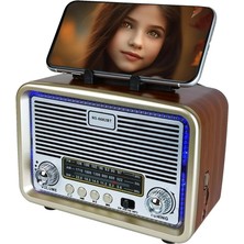 Feyza Design Nostaljik Radyo Retro Bluetooth Tws Hoparlör LED Çerçeveli ve Telefon Tutuculu