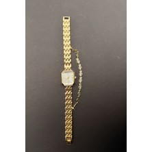 Baghes Kadın Gold Metal Kordon Dikdörtgen Kasa Şık Bileklik Detaylı Kol Saati