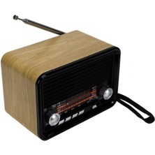 Feyza Design Şarjlı Nostaljik Ahşap Radyo ve Mp3 Çalar, Retro Tasarım, 14 Cm, Kahverengi