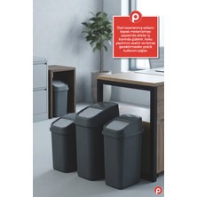 Pazarika 3'lü Çöp Kovası Seti 5+10+17 Litre - Banyo, Mutfak ve Ofis Tipi Kapaklı Çöp Kovası Takımı - Antrasit