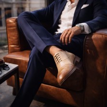 Chaos Erkek Klasik Ayakkabı Oxford %100 Hakiki Deri Bej Taba – Exclusive El Yapımı Premium Seri Bağcıklı Şık Damatlık Takım Elbise Ofis Günlük Kullanım