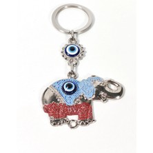 Moncuk Design Fil Figürlü Nazar Boncuklu Metal Anahtarlık – Bereket, Güç ve Koruyucu Enerji