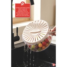 Pazarika Katlanır Kulplu Süzgeçli Buzdolabı Saklama Kabı - Sebze Meyve Yıkama ve Kurutma Organizeri