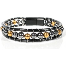 Moncuk Design Hematit Taşlı Deri Bileklik – Güç, Denge ve Şıklık