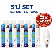 Kondel Aydınlatma 5 Adet K2 LED Mum Ampul 8W E14 Duy 6500K Beyaz Işık 720 Lümen