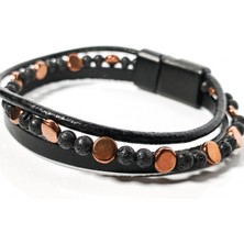 Moncuk Design Lav Taşı ve Hematit Taşlı Deri Bileklik – Güç, Denge ve Topraklanma Enerjisi