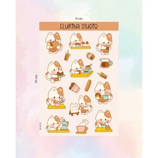 Kawaii Coffee And Cat Sticker Sayfası (Beyaz Kağıt)