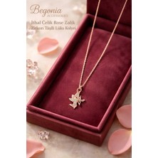 Begonia Accessories Ithal Çelik Rose Gold Kolye Zincir Set Figürlü Zirkon Taşlı Paslanmaz Kararmaz Unisex 45CM+5CM Boy - 16