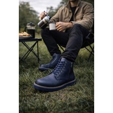 Bluesoil Erkek Lacivert Bilekli Bot Suni Deri – Yan Fermuarlı Bağcıklı Günlük Casual Kışlık Model