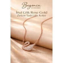 Begonia Accessories Ithal Çelik Rose Gold Kolye Zincir Set Figürlü Zirkon Taşlı Paslanmaz Kararmaz Unisex 45CM+5CM Boy - 8