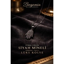 Begonia Accessories Ithal Çelik Siyah Mineli Kolye Zincir Set Figürlü Zirkon Taş Paslanmaz Kararmaz Unisex 45CM+5CM Boy - 2