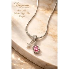 Begonia Accessories Ithal Çelik Gümüş Kaplama Kolye Zincir Set Figürlü Zirkon Taşlı Paslanmaz Kararmaz Unisex 45CM+5CM Boy - 34