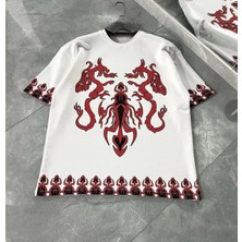 Glam Love Bisiklet Yaka Baskılı Oversize T-Shirt - Beyaz -