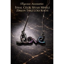 Begonia Accessories Ithal Çelik Siyah Mineli Kolye Zincir Set Figürlü Zirkon Taş Paslanmaz Kararmaz Unisex 45CM+5CM Boy - 1
