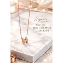 Begonia Accessories Ithal Çelik Rose Gold Kolye Zincir Set Figürlü Zirkon Taşlı Paslanmaz Kararmaz Unisex 45CM+5CM Boy - 4