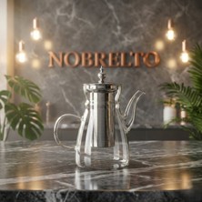 Nobrelto Borosilikat Cam Demlik 1000 ml - Paslanmaz Çelik Süzgeçli Isıya Dayanıklı Bitki Çayı Demliği