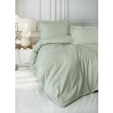 Afrodit AVM Stripe Elegant Adaçayı Çift Kişilik Saten Nev Takımı