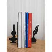 Dekoratif Divit ve Gaz Lambası Desenli Metal Kitap Tutucu 2'li Paket