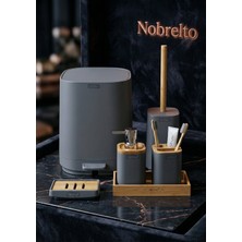 Nobrelto Nobrelto Paola Akrilik 6 Parça Banyo Seti - Bambu Kapaklı Kare Lüks Banyo Takımı