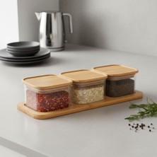 Hype Store 3'lü Bambu Kapaklı Cam Kahvaltılık ve Kuruyemişlik, 7 Parça Tepsili Kahvaltı ve Çerezlik Seti, Vakum