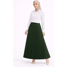 Alfanora Tesettür Beyaz Gömlekli Pliseli Etek Ikili Takım Gündelik ve Ofis Şıklığı - Çağla Yeşili