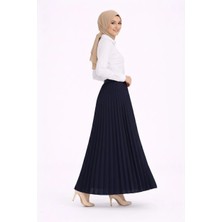 Alfanora Tesettür Beyaz Gömlekli Pliseli Etek Ikili Takım Gündelik ve Ofis Şıklığı - Lacivert