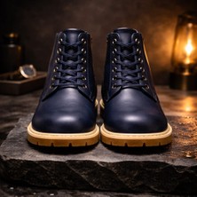 Bluesoil Erkek Lacivert Bilekli Bot Suni Deri Bağcıklı Kalın Dişli Kaymaz Taban Günlük Casual Kışlık Outdoor Şehir Kullanım Rahat Konforlu Dayanıklı Modern Erkek Bot