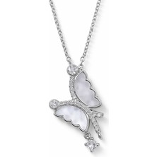 Nkie Jewels Gümüş Renk Beyaz Sedef Yusufcuk Model Sf Zincir Çelik Kolye- 3857