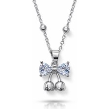 Nkie Jewels Gümüş Renk Kalp Fiyonk Model Top Zincir Çelik Kolye- 3854