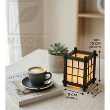 Midori Works Dekoratif Japon Feneri Masa Lambası - Shoji Zen Tarzı Gece Lambası (Led Tealıght Hediyeli) Siyah