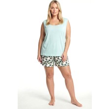 Modaserdem Akbeniz Kadın Büyük Beden Desenli Şortlu Pijama Takımı – Mint Yeşili