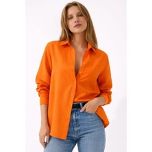 Mç Plus Uzun Kollu Gömlek Düğmeli Klasik Yaka Günlük ve Ofis Şıklığına Uygun - Turuncu