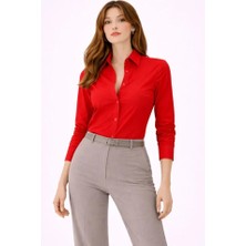 Tiana Uzun Kollu Gömlek Düğmeli Klasik Yaka Günlük ve Ofis Şıklığına Uygun - Kırmızı
