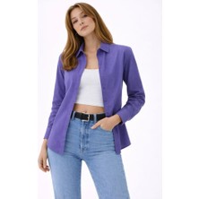 Kendim Fashion Uzun Kollu Gömlek Düğmeli Klasik Yaka Günlük ve Ofis Şıklığına Uygun - Mor