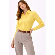 Mericline Uzun Kollu Gömlek Düğmeli Klasik Yaka Günlük ve Ofis Şıklığına Uygun - Sarı