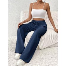 Gökyüzü Moda Kadın Yüksek Bel Önden Bağlamalı Geniş Kesim Keten Pantolon