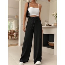 Gökyüzü Moda Kadın Yüksek Bel Önden Bağlamalı Geniş Kesim Keten Pantolon
