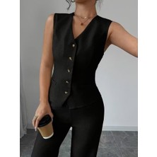 Tiana Kadın Askılı Önden Düğmeli Bluz ve Pantolon Keten Ikili Takım