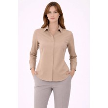 Kendim Fashion Uzun Kollu Gömlek Düğmeli Klasik Yaka Günlük ve Ofis Şıklığına Uygun - Bej