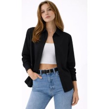 Equri Uzun Kollu Gömlek Düğmeli Klasik Yaka Günlük ve Ofis Şıklığına Uygun - Siyah