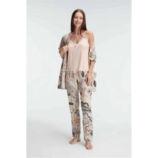 Aria's Closet Arias Closet Ip Askılı V Yaka Viskon Çiçek Desenli Yazlık Dantel Detaylı Pijama Sabahlık Takımı