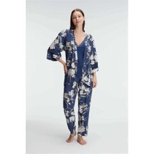 Aria's Closet Arias Closet Ip Askılı V Yaka Viskon Çiçek Desenli Yazlık Dantel Detaylı Pijama Sabahlık Takımı