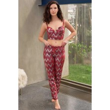 Aria's Closet Arias Closet Kadife Balenli Destekli Dolgulu Parlak Baskılı Fermuar Detaylı Büstiyer ve Pantolon Pijama Takımı