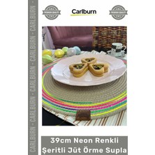 Carlburn #supla Dayanıklı Dekoratif Mutfak Masa Dikişli El Sanatı 39CM Neon Renkli Şeritli Jüt Örme Supla