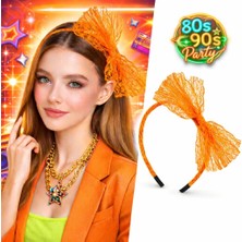 Aylina Mey Ithalat® 80’ler 90’lar Neon Turuncu Dantel Taç Fiyonklu