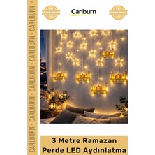 Carlburn Fişli Sarı Hilal Cami Yıldız Dekoratif Pencere Duvar Süsleme 3 mt Ramazan Ayı Perde LED Aydınlatma