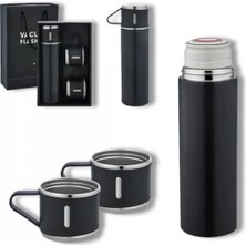 MiraLive Paslanmaz Çelik Termos 3 Bardaklı Termos Seti Vakumlu  Kamp Termos Set Siyah