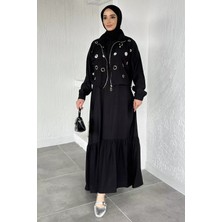 Julude Gülseli Düz Elbise Taş Işlemeli Ceket Tesettür Ikili Takım P-00020484