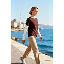Benerly Kadın Büyük Beden Bluz Bisiklet Yaka Fitted Kesim Köpük Örme Kumaş Uzun Kol Katmanlı Tasarım